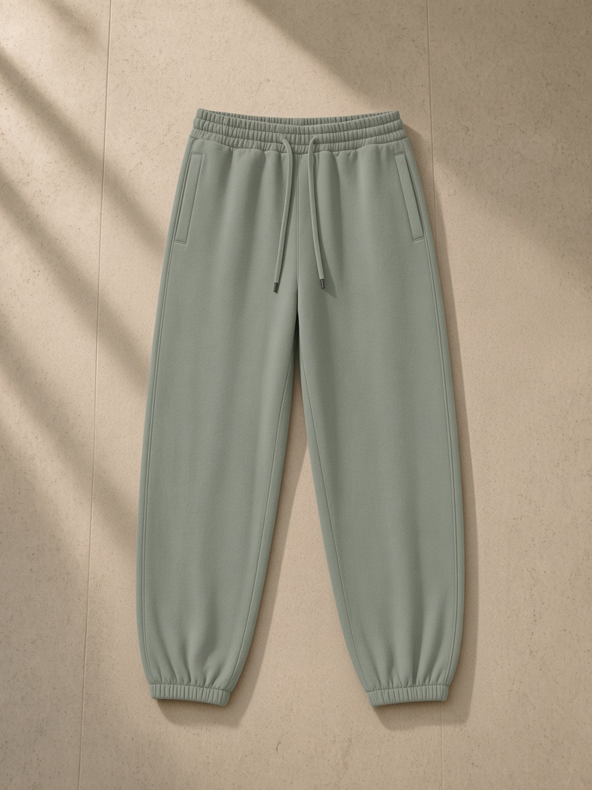 Front of the Grayish Green Men's Heavyweight Fleece Joggers, laid flat