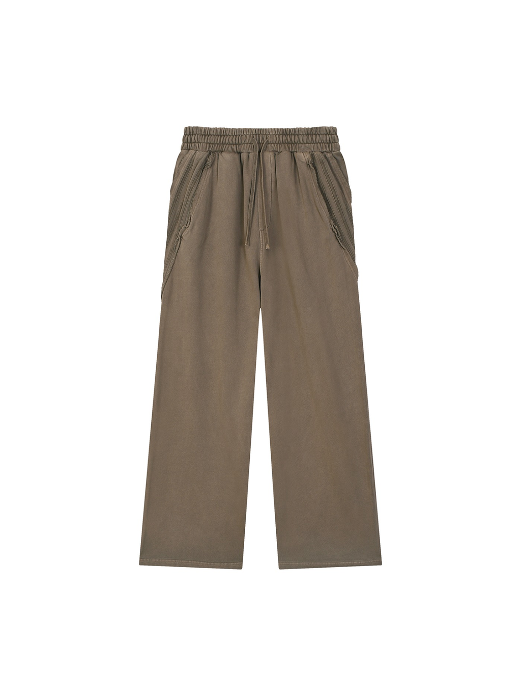 Snow Washed Tape Raw Edge Sweatpants in Khaki, front view