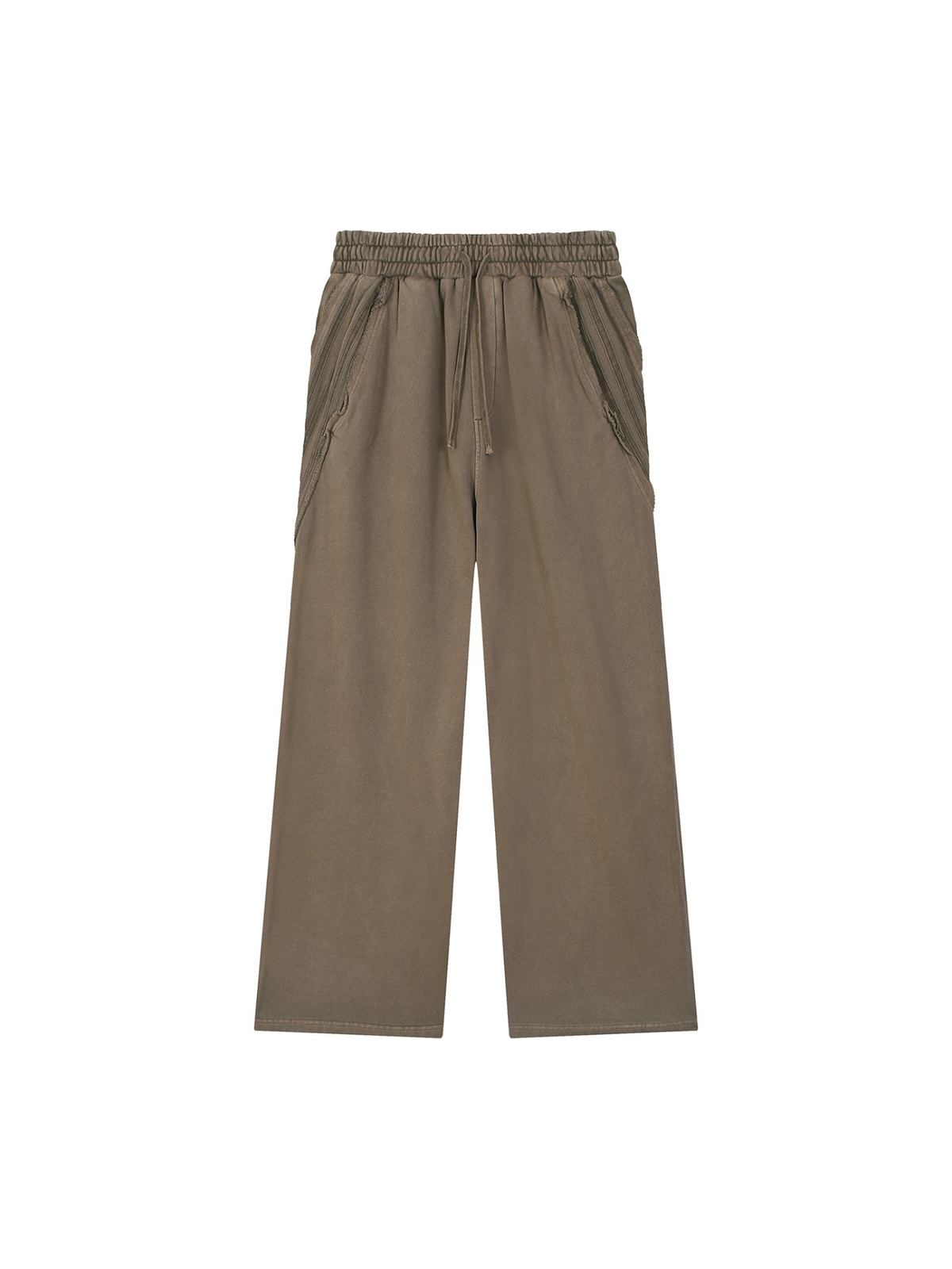 Snow Washed Tape Raw Edge Sweatpants in Khaki, front view