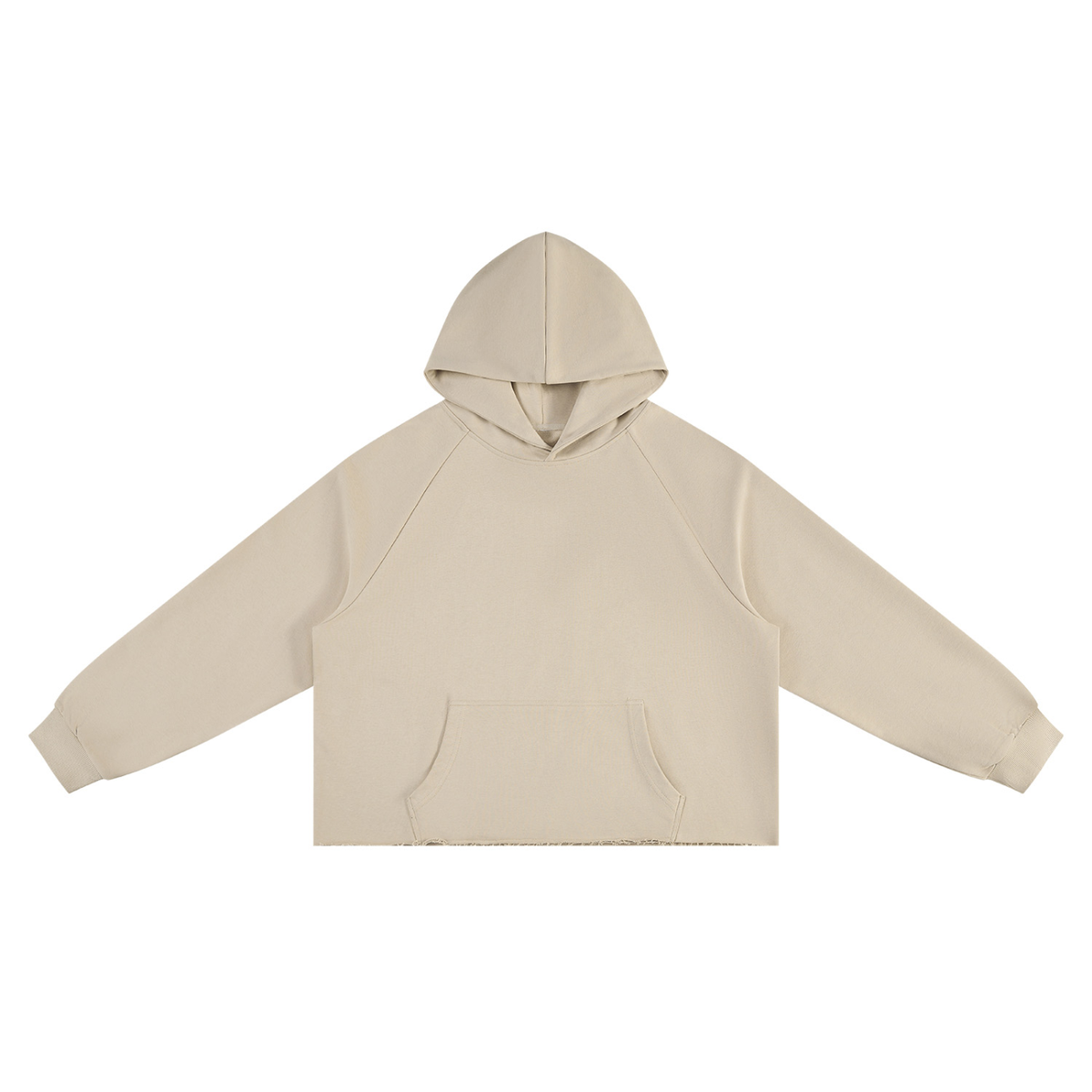 Vintage wash raw edge boxy hoodie in Khaki, front view