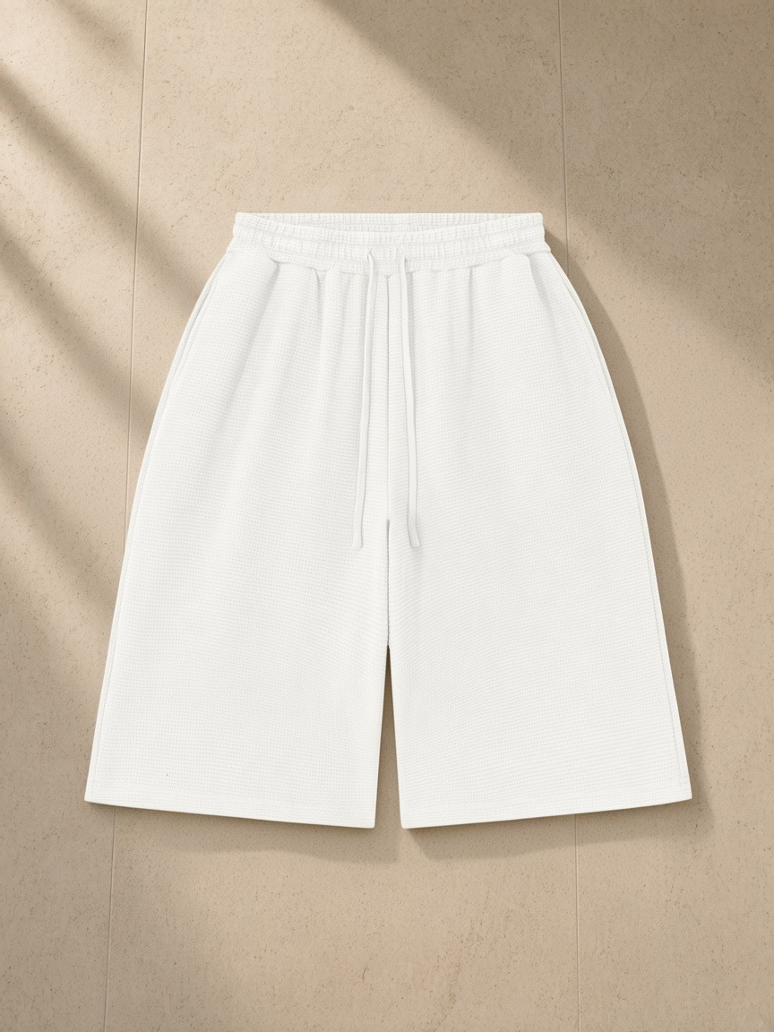 Waffle shorts in White, front view
