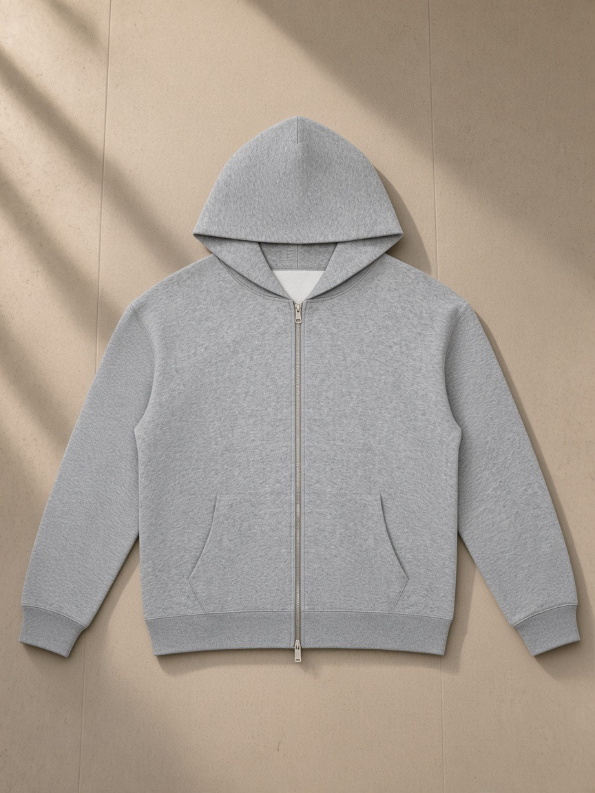 Front of the Flower Gray Men's Heavyweight Full Zip Hoodie, laid flat