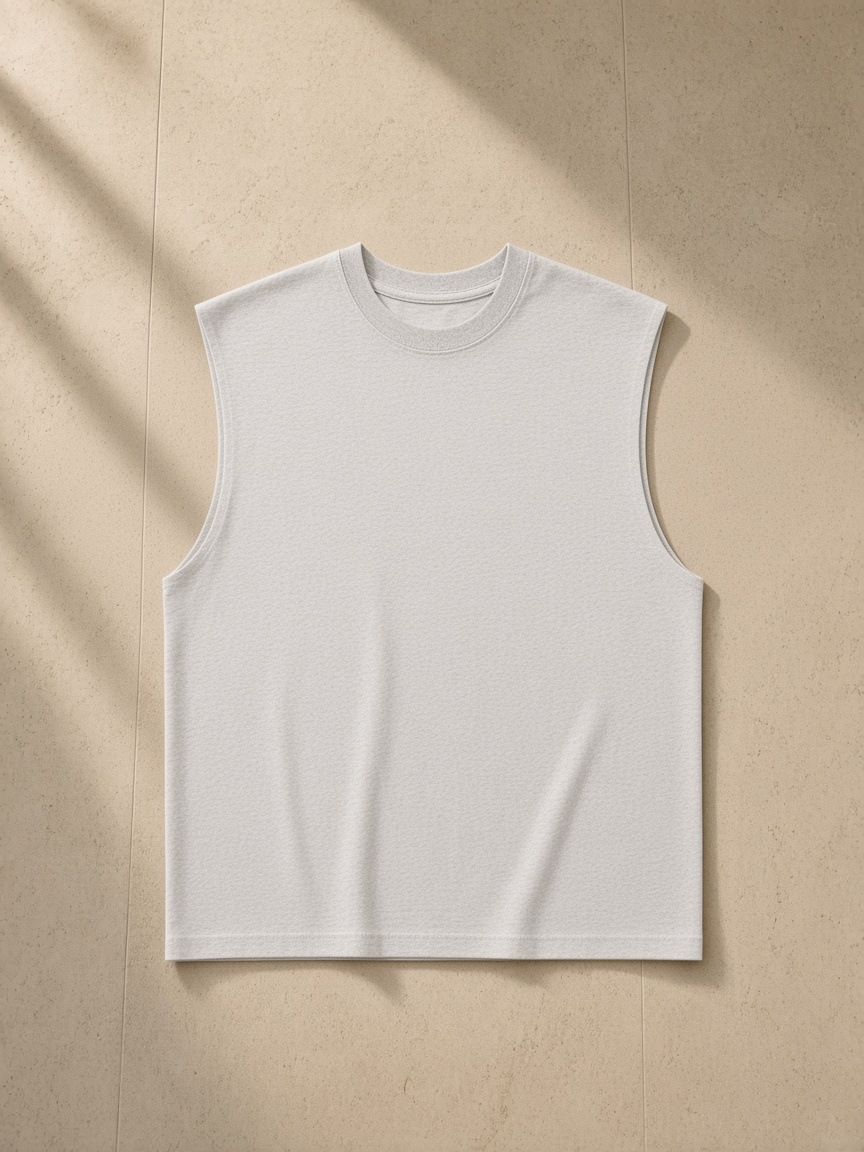 Raw edge cotton tank top in Flower Gray, front view