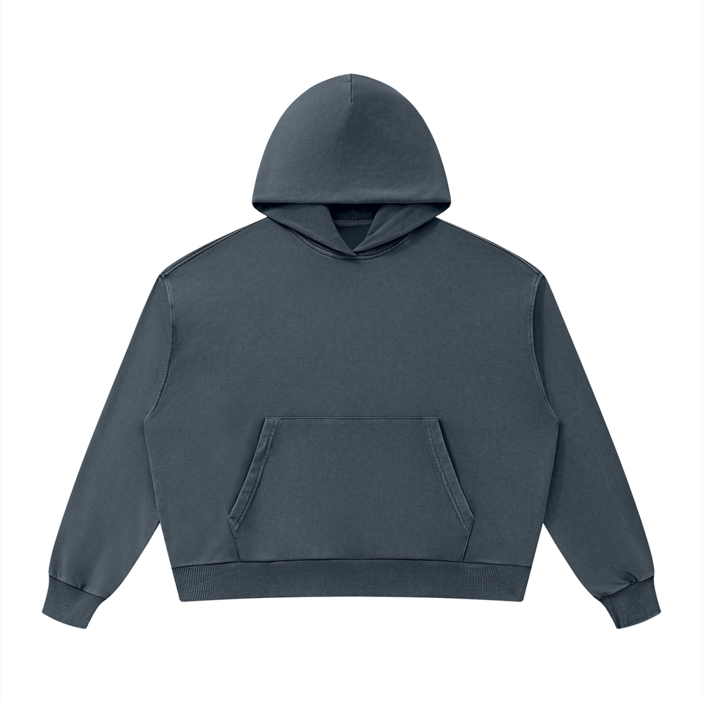 Mineral Wash Boxy Hoodie in Navy Blue, front view