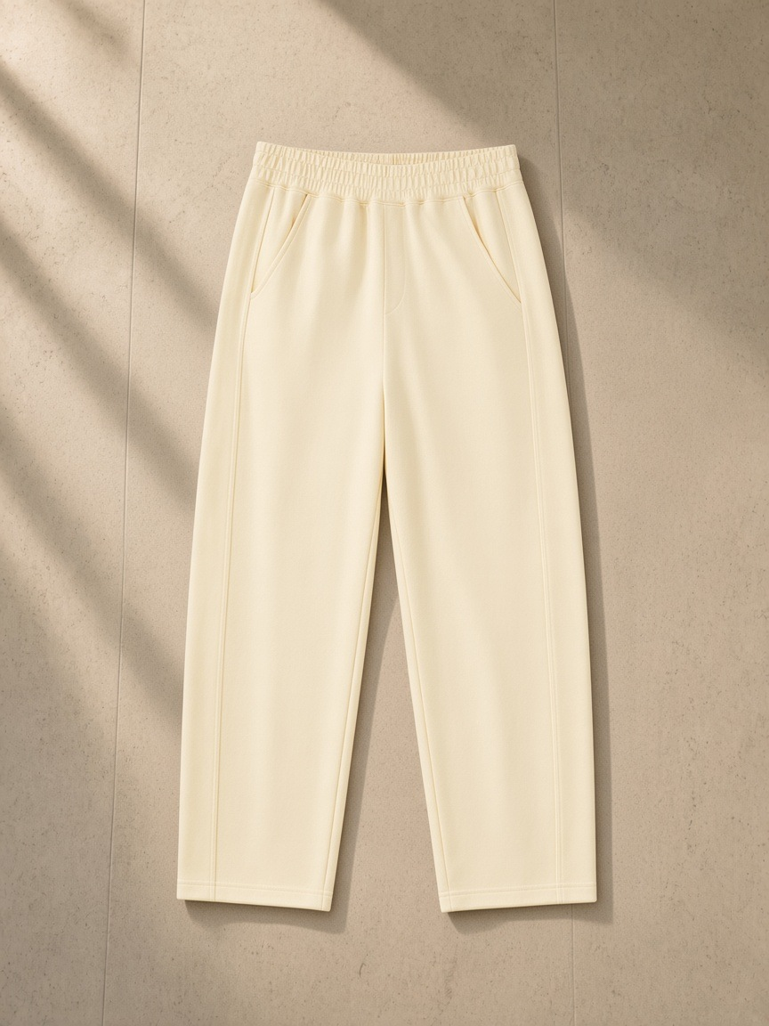 Tapered straight hem sweatpants in Apricot from a brass hook in a Mayfair mews in London at night
