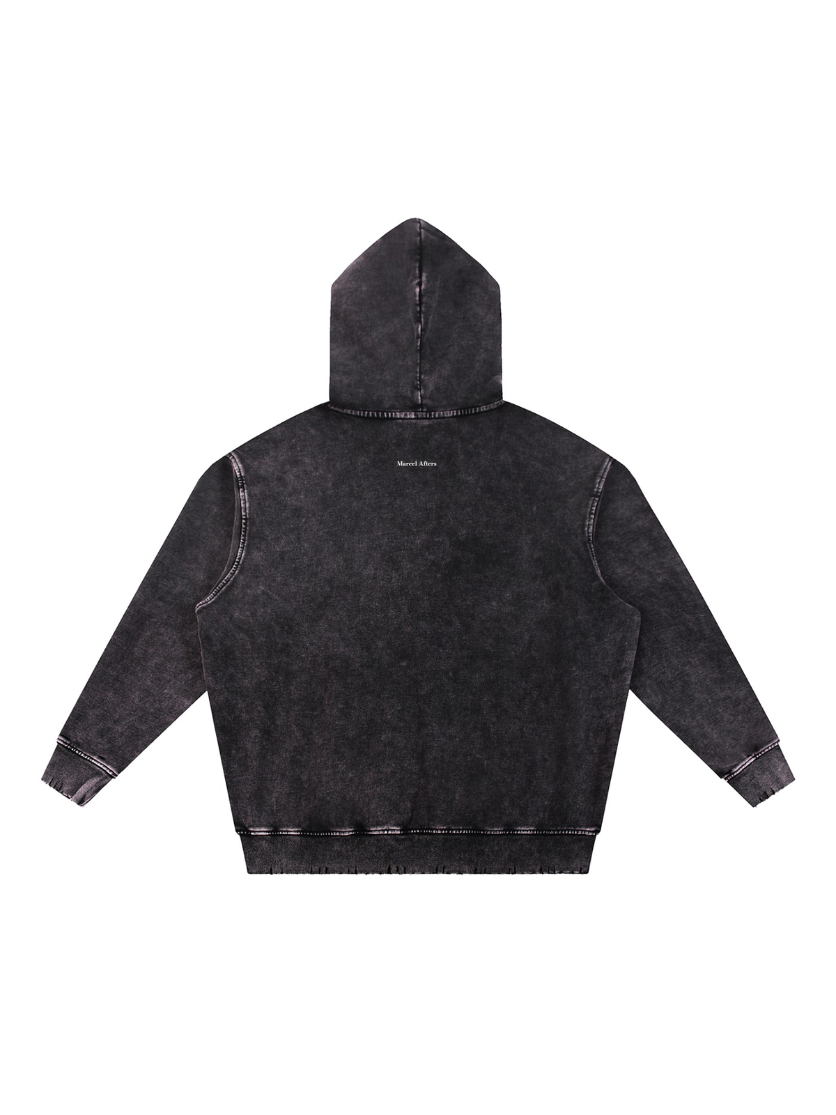 Snow Wash Hand-Frayed Heavyweight Hoodie in Black, back view
