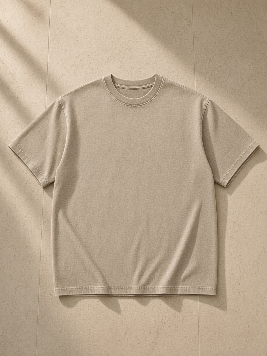 Women's Snow Washed Heavyweight Oversize T-Shirt in Khaki, laid flat on pale limestone