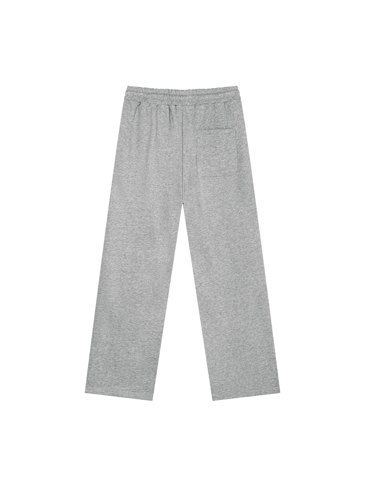 Unisex heavyweight sweatpants in Flower Gray, back view on white. Marcel Afters