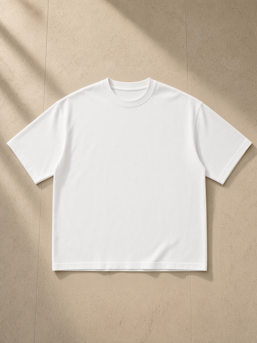 Vintage Wash Boxy T-Shirt in White, laid flat on pale limestone