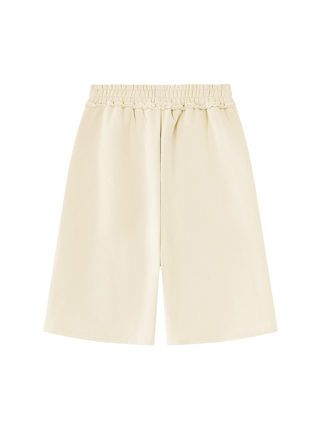 Raw edge fleece shorts in Apricot, back view