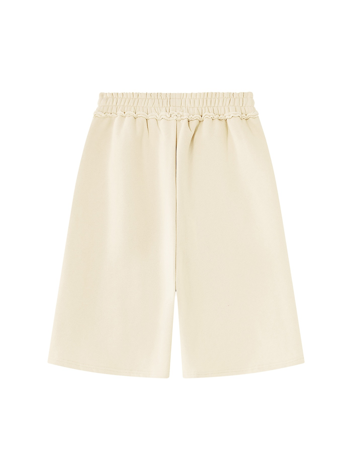 Raw edge fleece shorts in Apricot, back view