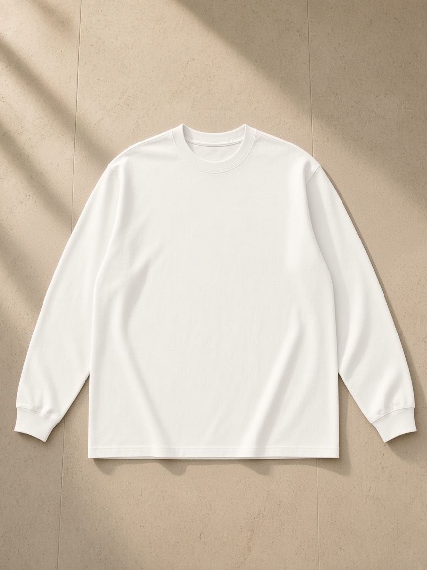 Raw Hem Long Sleeve T-Shirt in White, front view