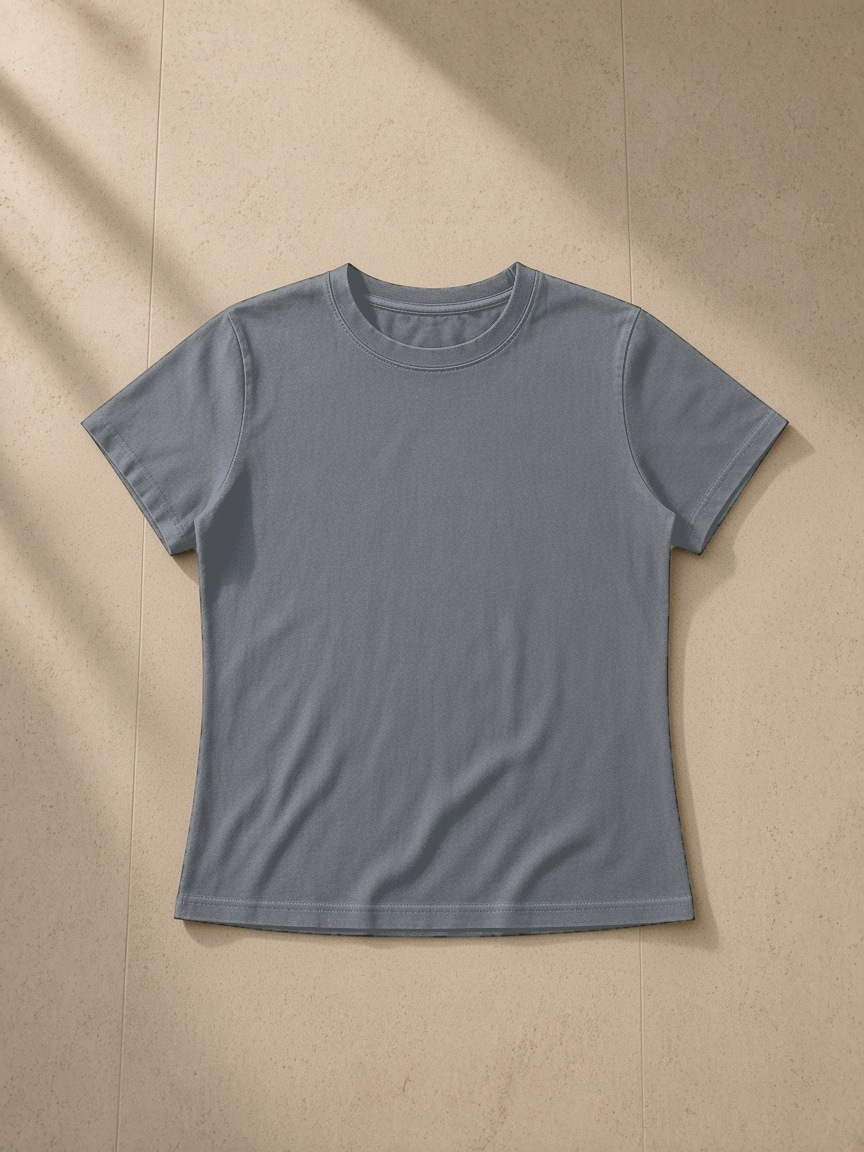 Vintage wash slim fit t-shirt in Gray, laid flat on pale limestone, front view