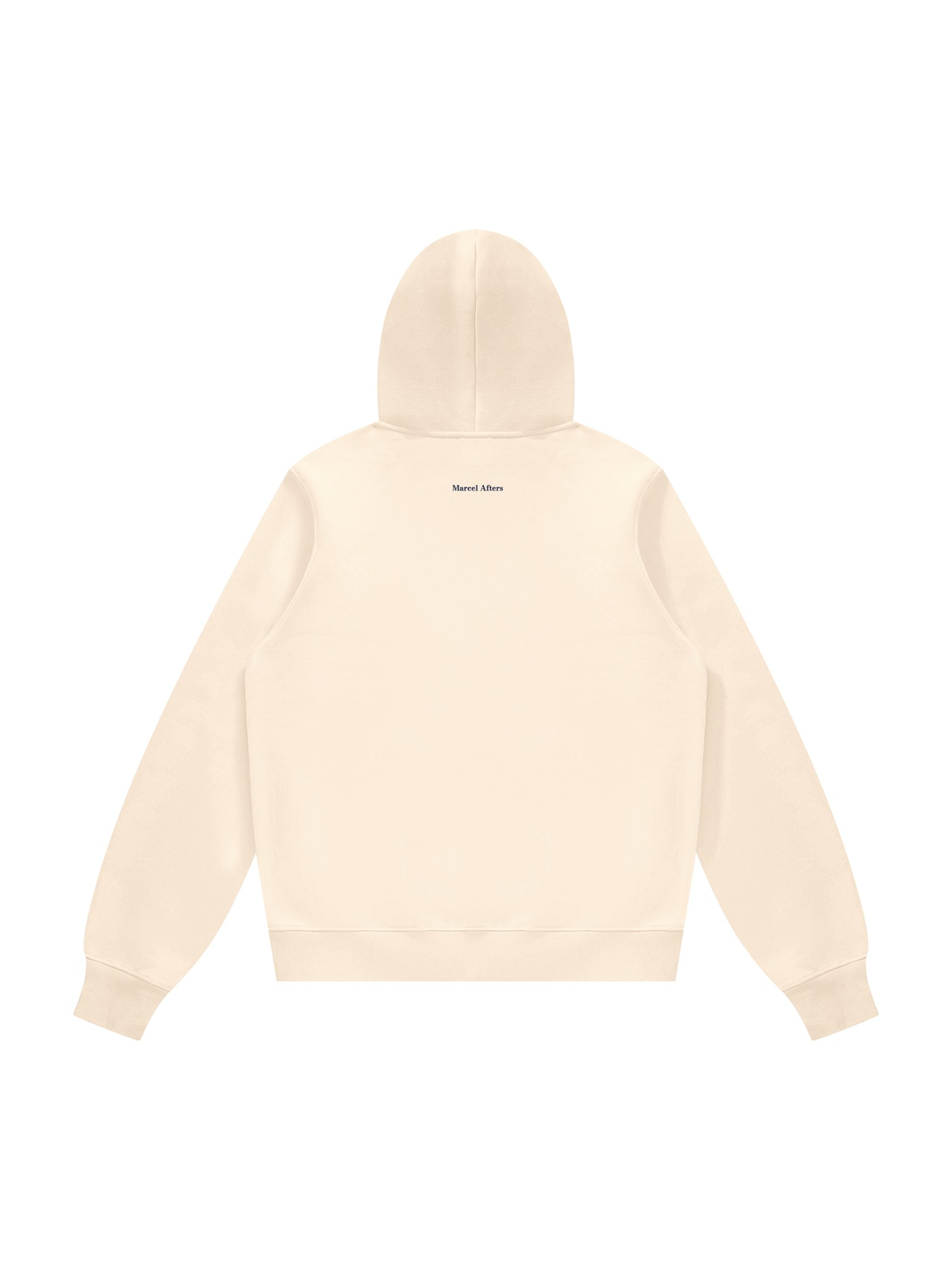 Unisex fleece regular shoulder hoodie in Apricot, back view on white. Marcel Afters