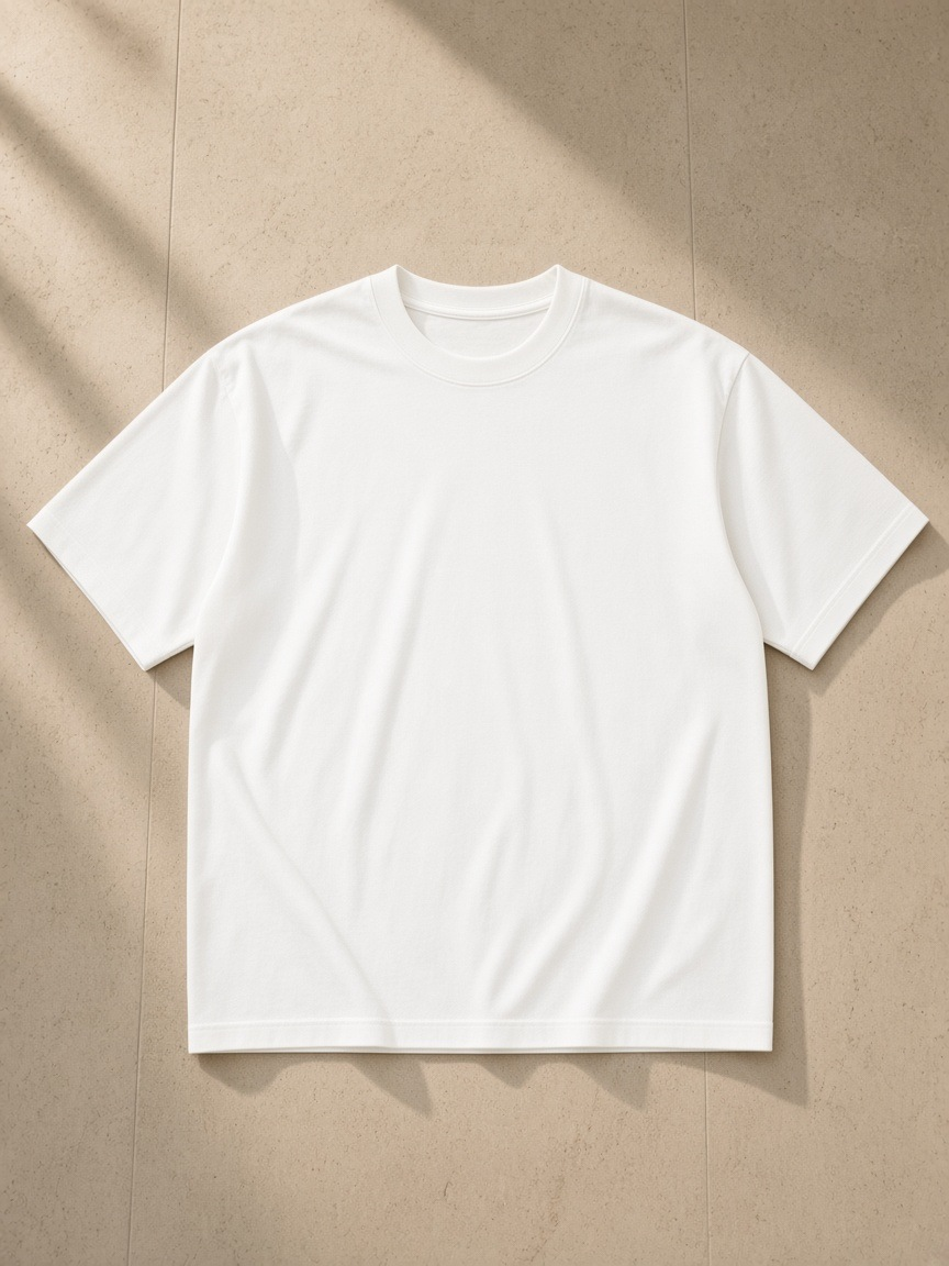 Unisex vintage wash drop shoulder t-shirt in White, laid flat on pale limestone