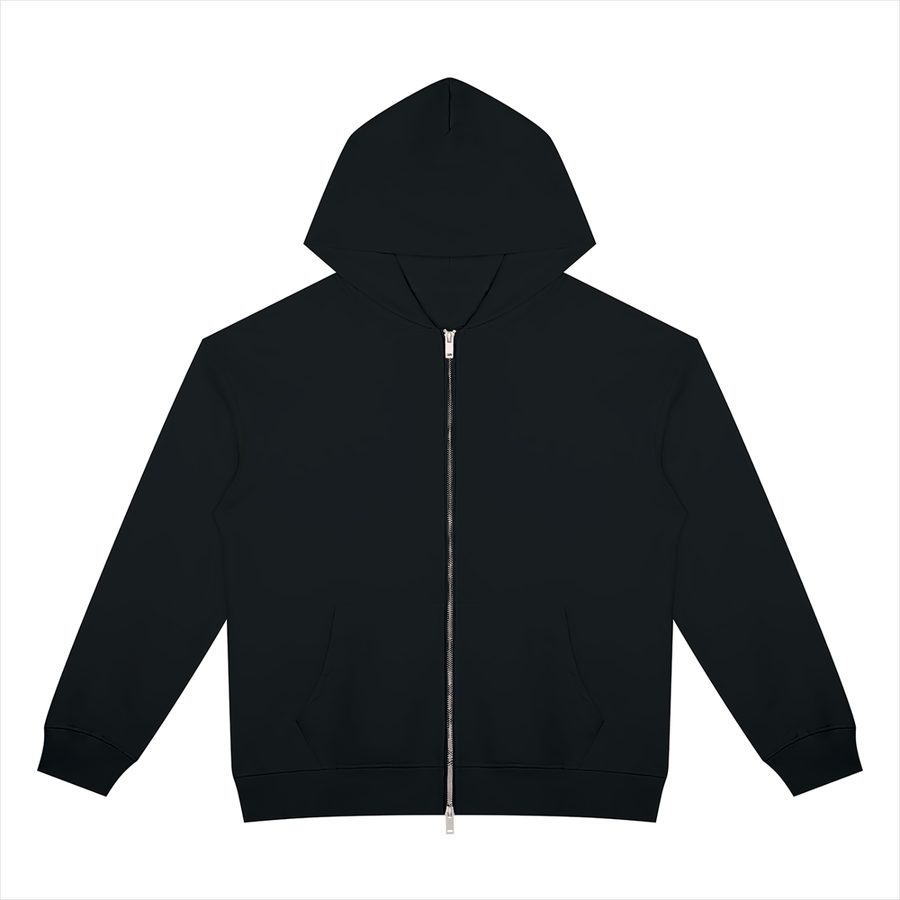 Men's heavyweight full-zip hoodie in Black, front view