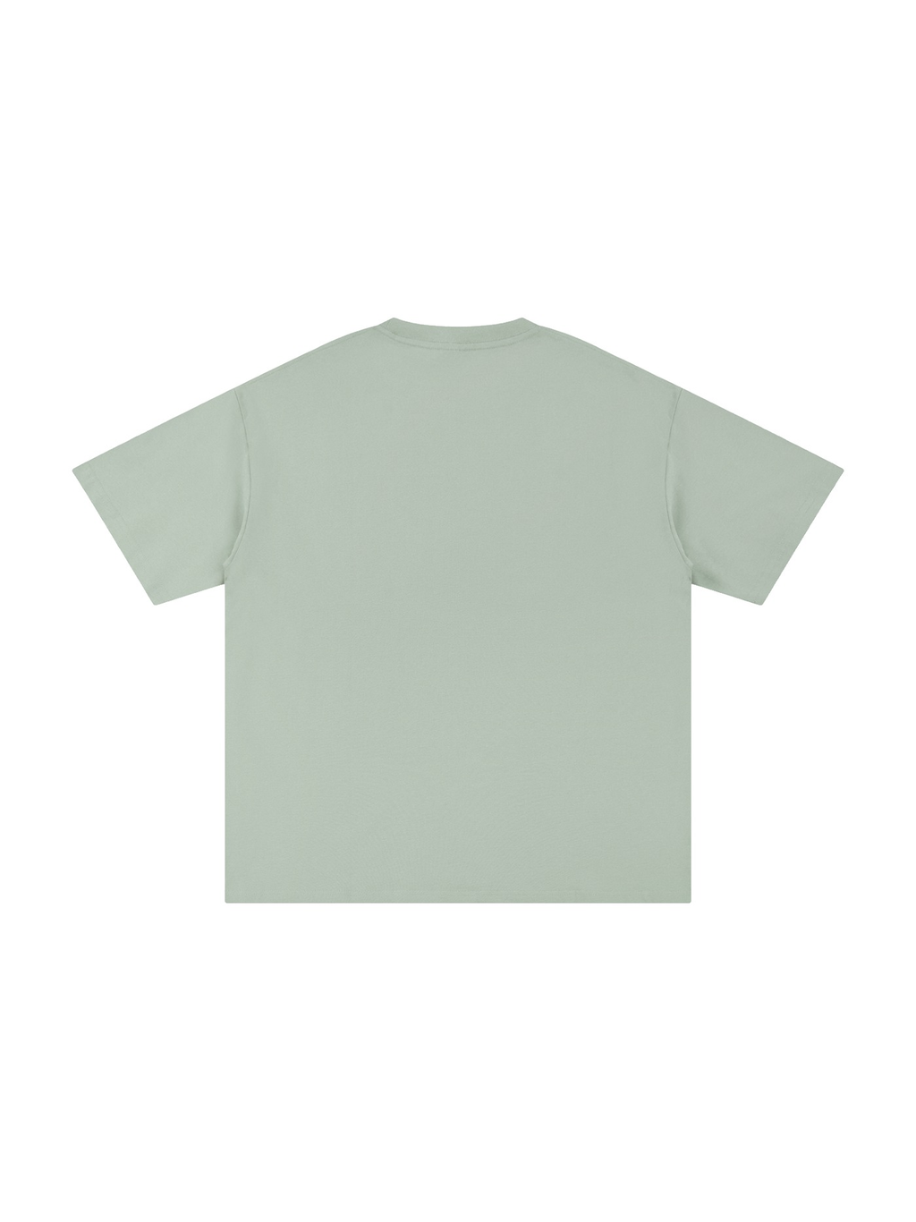 Unisex pure cotton t-shirt in Bean Green, back view on white. Marcel Afters