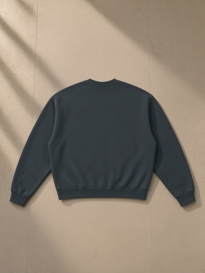 Boxy fleece crewneck sweatshirt in Navy Blue, back view