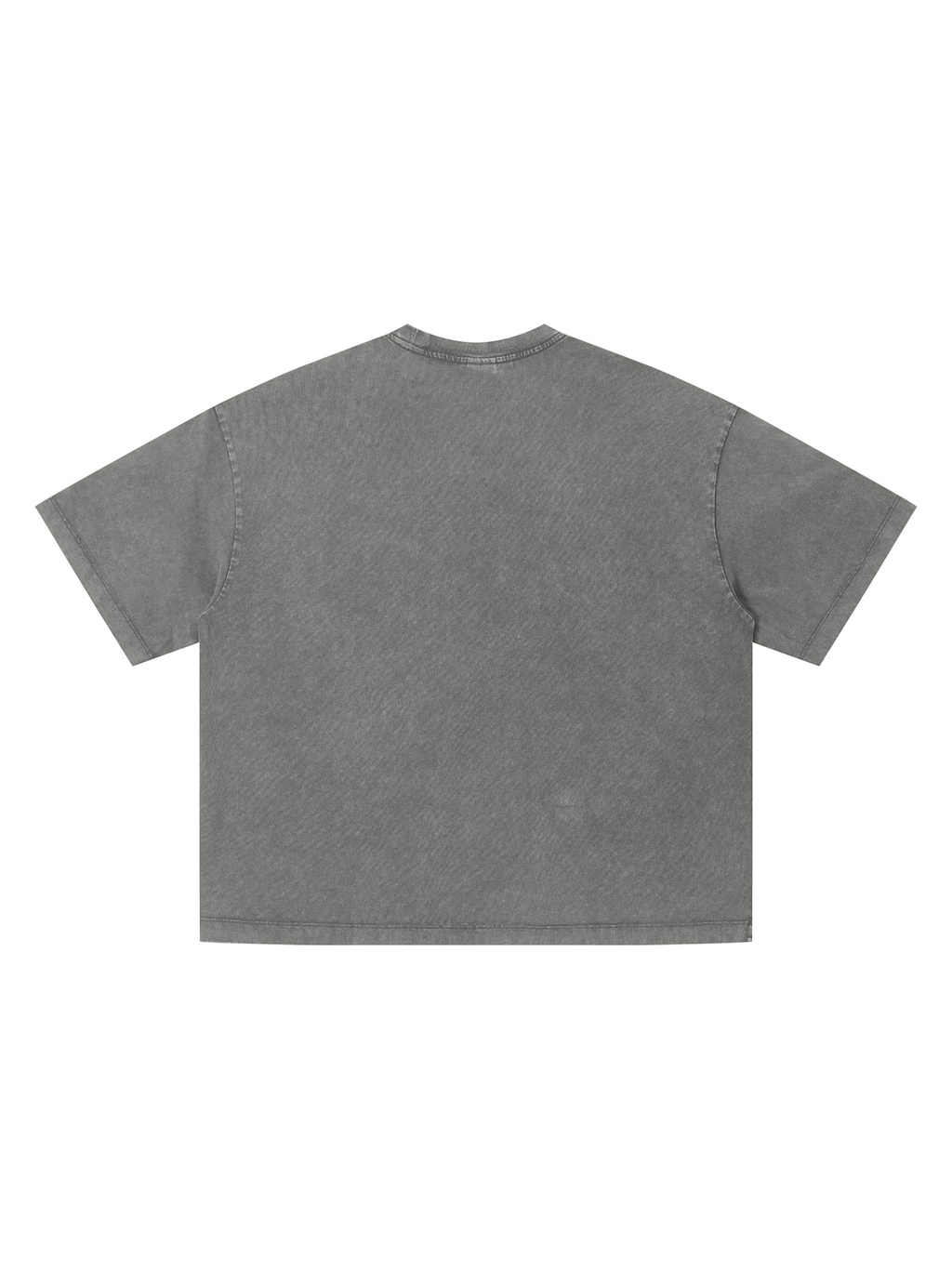 Unisex vintage wash boxy t-shirt in Dark Gray, back view on white. Marcel Afters