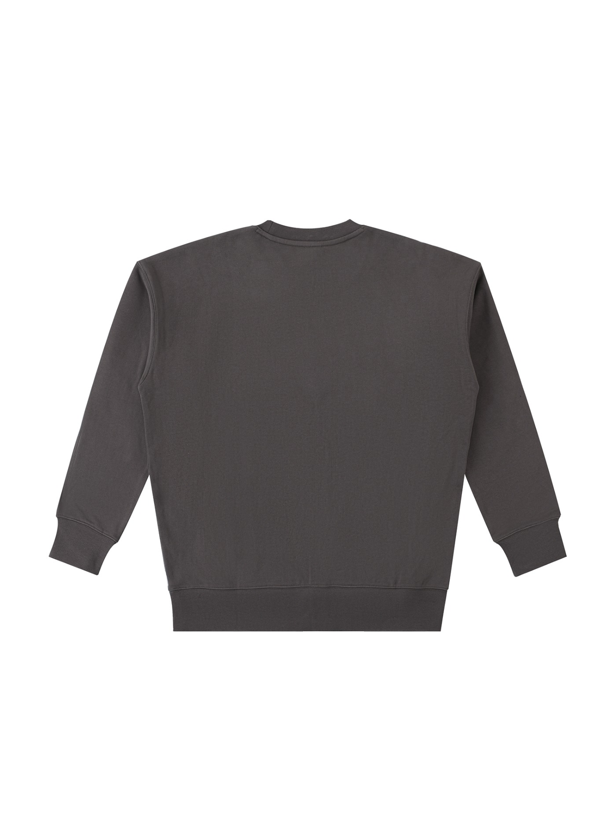Unisex heavyweight cotton sweatshirt in Dark Gray, back view on white. Marcel Afters