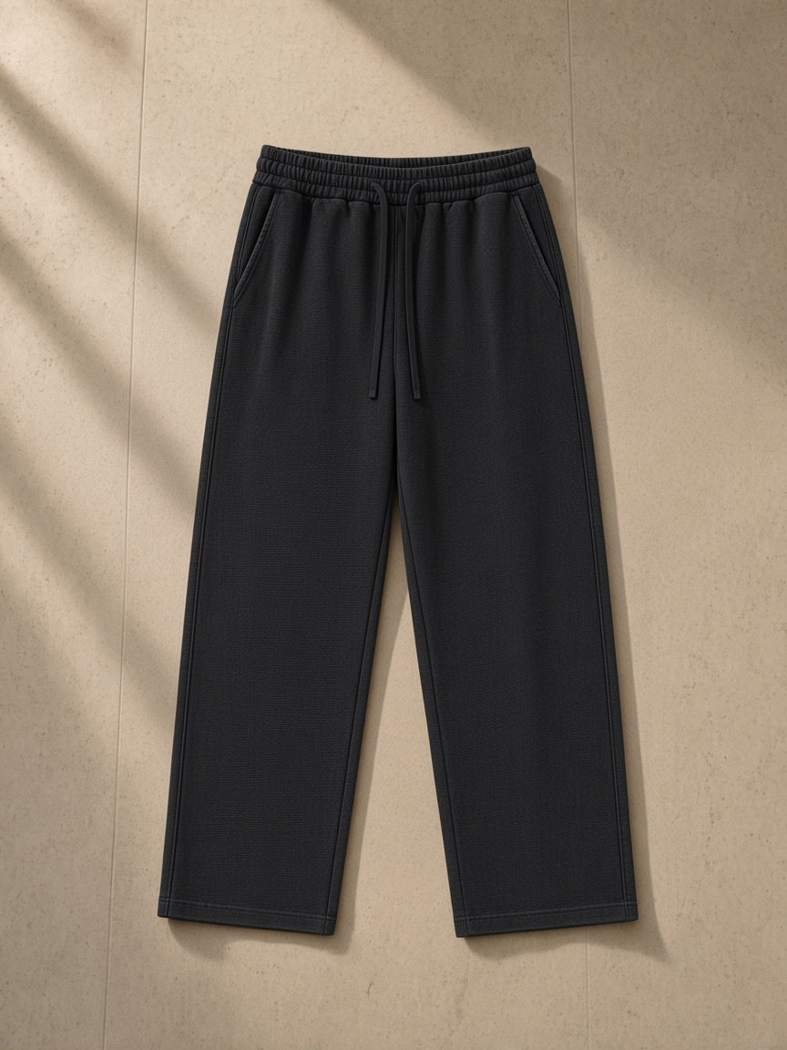 Mineral wash waffle sweatpants in Black, front view