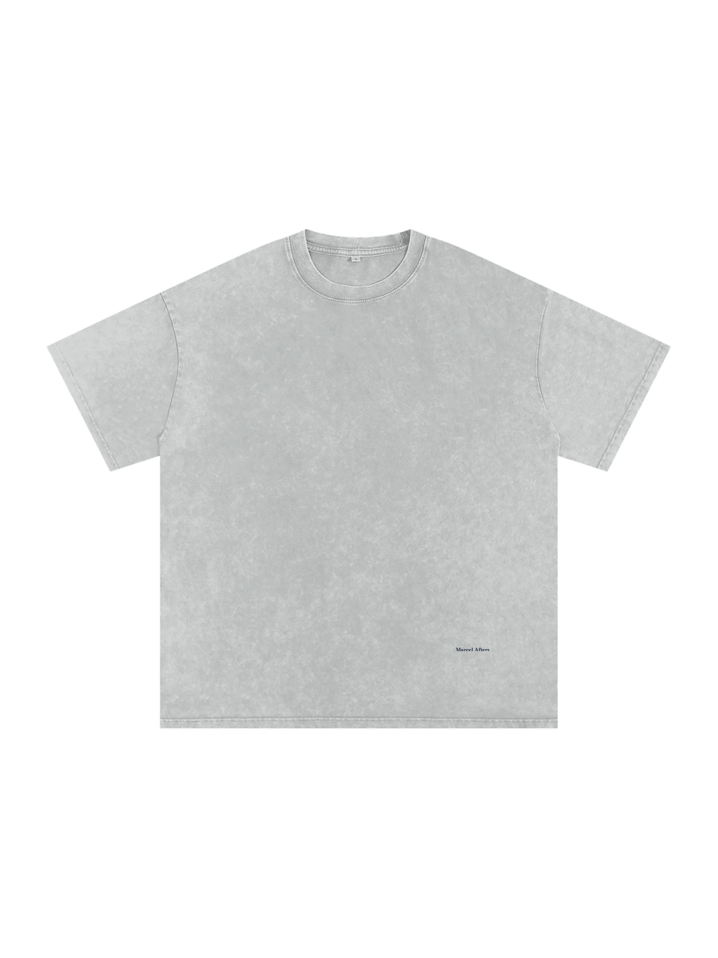 Unisex snow washed oversized cotton t-shirt in Light Gray, front view on white. Marcel Afters