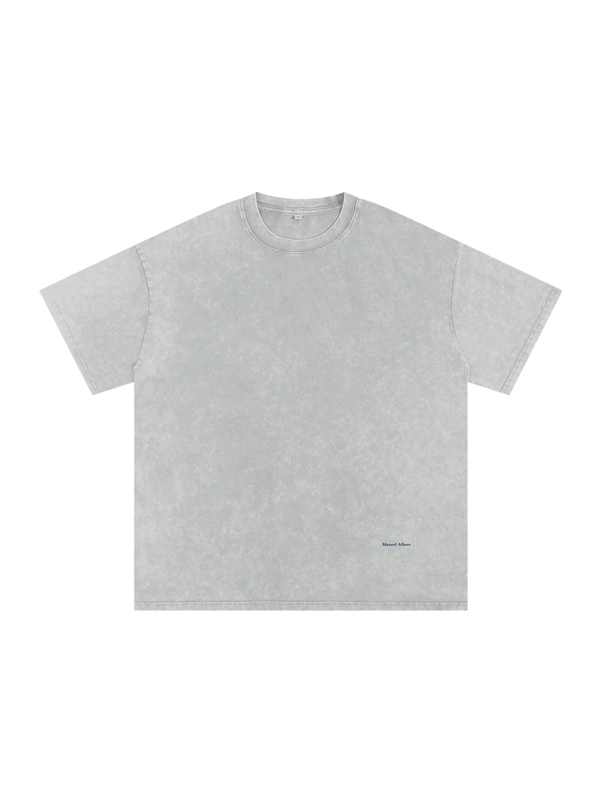 Unisex snow washed oversized cotton t-shirt in Light Gray, front view on white. Marcel Afters