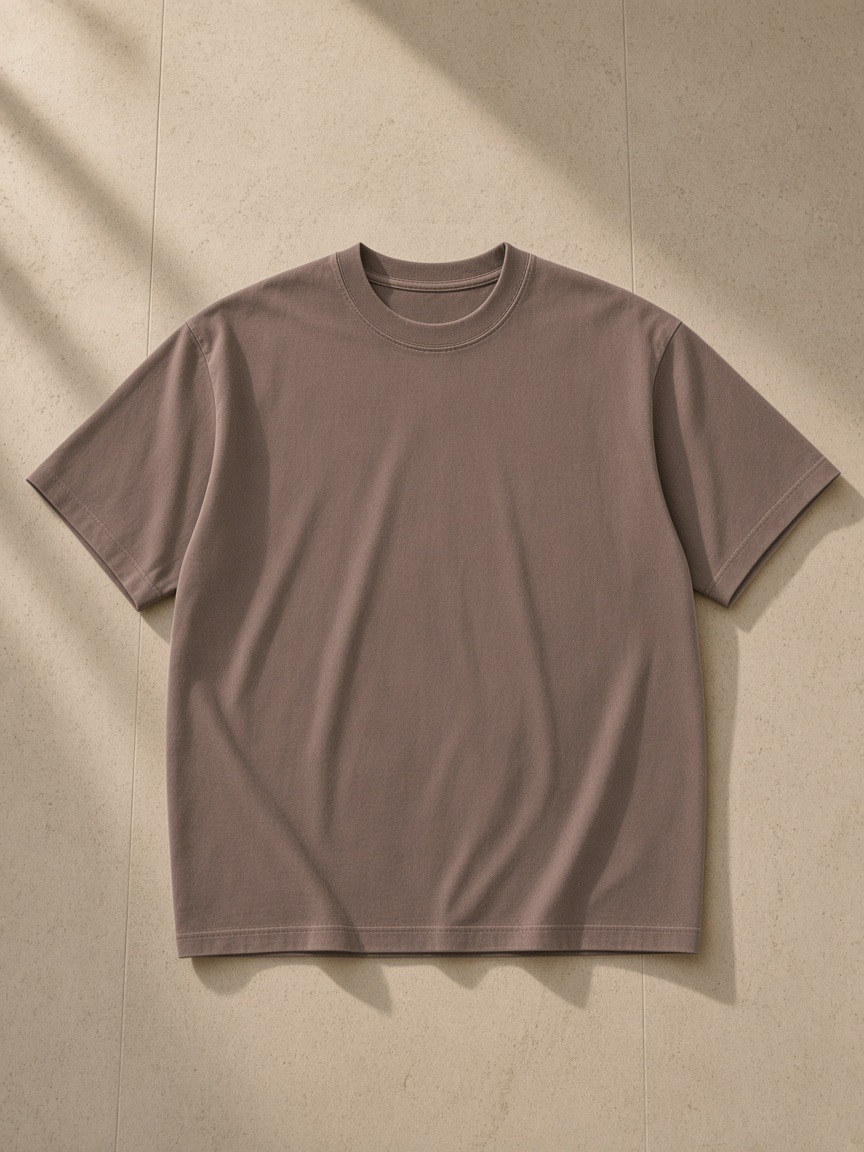 Vintage Washed Oversized Cotton T-Shirt in Coffee, laid flat on pale limestone