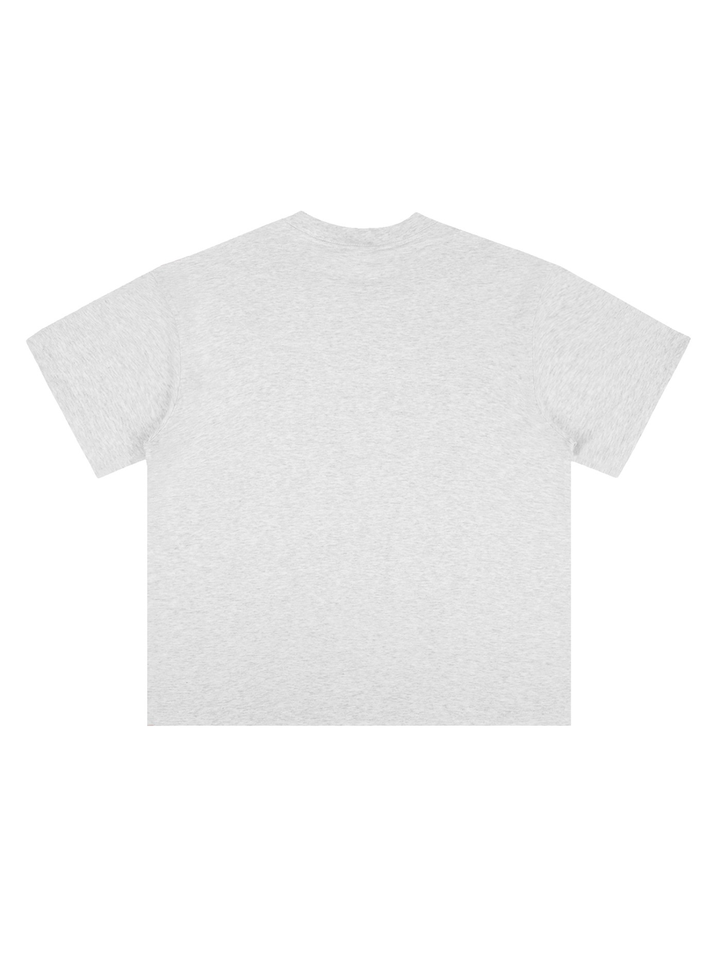 Unisex heavyweight drop shoulder cotton t-shirt in Light Gray, back view on white. Marcel Afters