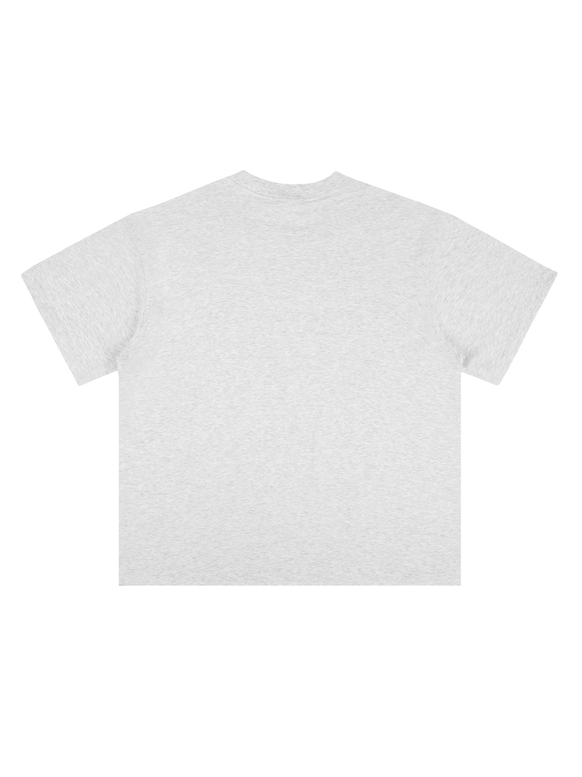 Unisex heavyweight drop shoulder cotton t-shirt in Light Gray, back view on white. Marcel Afters