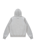 Unisex fleece regular shoulder hoodie in Flower Gray, back view on white. Marcel Afters