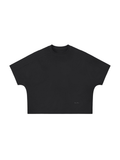 Unisex boxy tonal paneling t-shirt in Black, front view on white. Marcel Afters