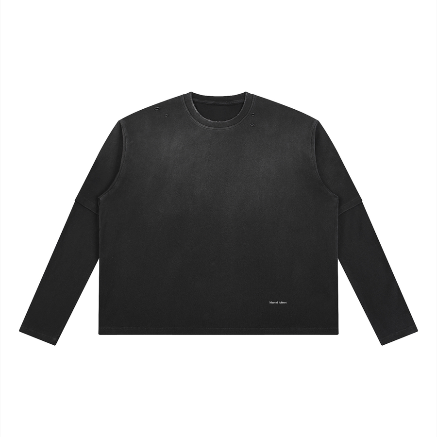 Vintage Wash Layered T-Shirt in Black, front view