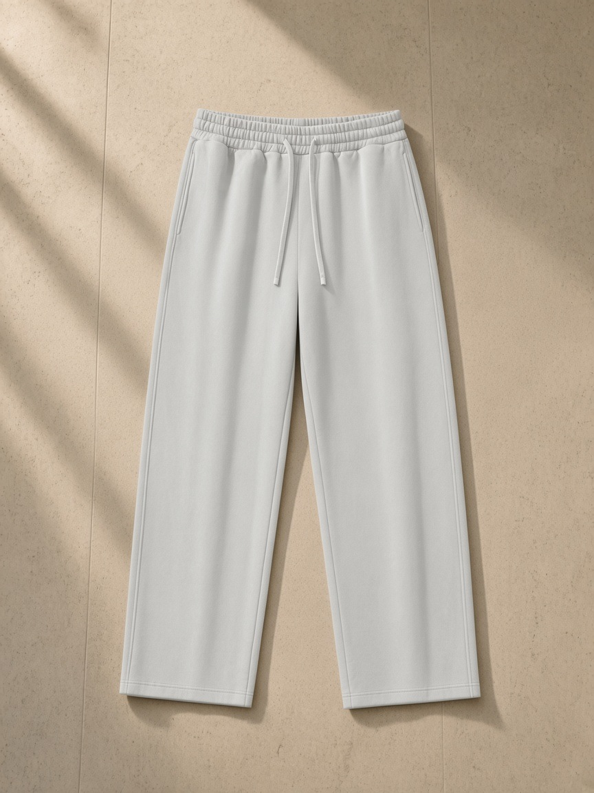 Unisex heavyweight sweatpants in Light Gray, front view on white. Marcel Afters