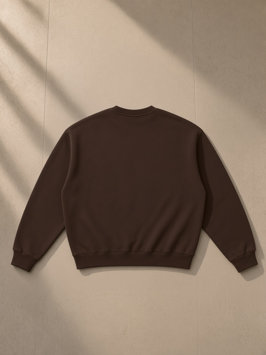 Boxy fleece crewneck sweatshirt in Coffee, back view