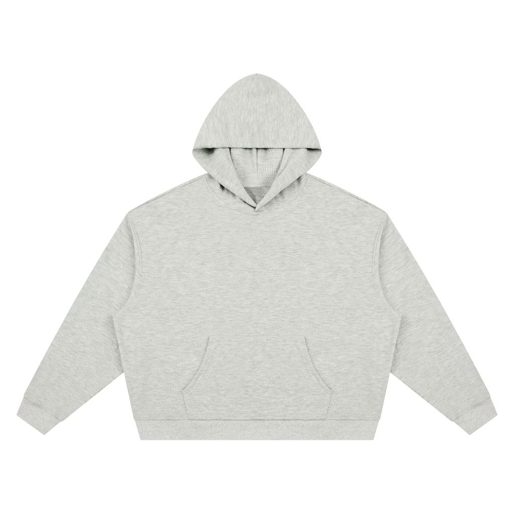 Waffle boxy hoodie in Oat Gray, front view