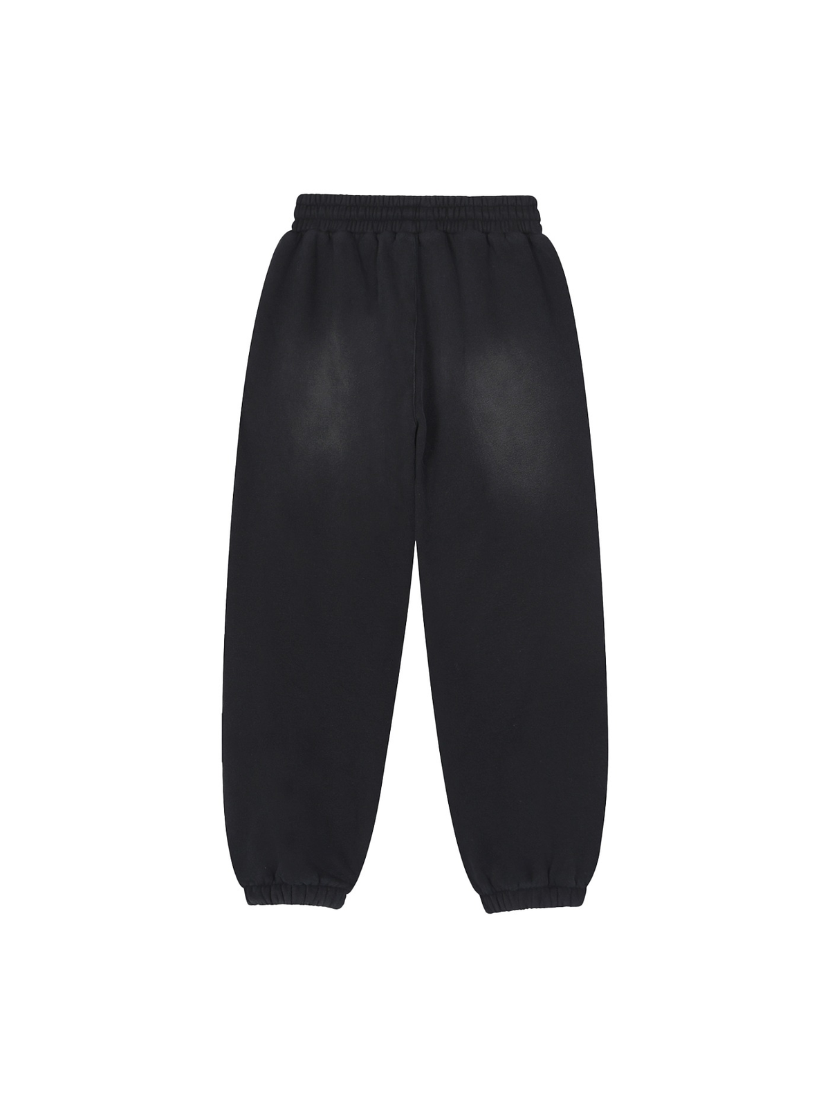 Unisex vintage washed fleece jogger sweatpants in Black, back view on white. Marcel Afters