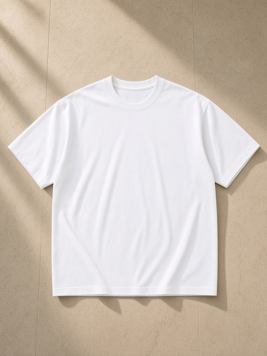 Oversized Cotton T-Shirt in White, laid flat on pale limestone