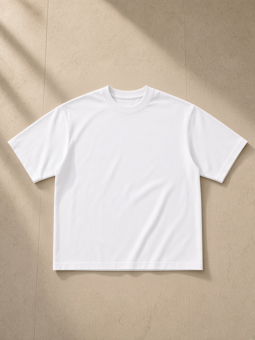 Women's Heavyweight Mineral Wash Boxy T-Shirt in White, front view, small Marcel Afters wordmark at the lower left front.