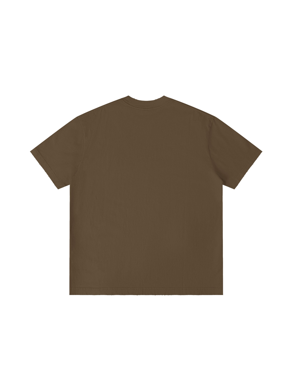 Unisex vintage wash distressed t-shirt in Coffee, back view on white. Marcel Afters
