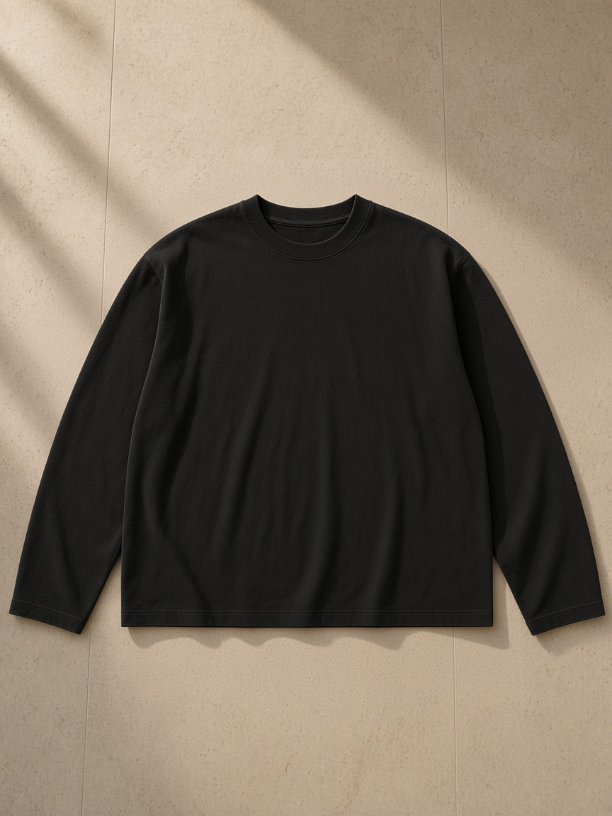Vintage Wash Long Sleeve Boxy T-Shirt in Black, front view