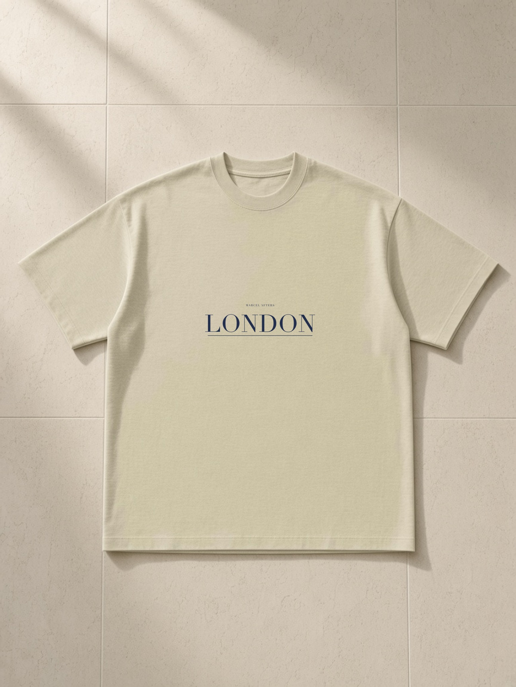 London heavyweight drop-shoulder tee in Pale Khaki, front view