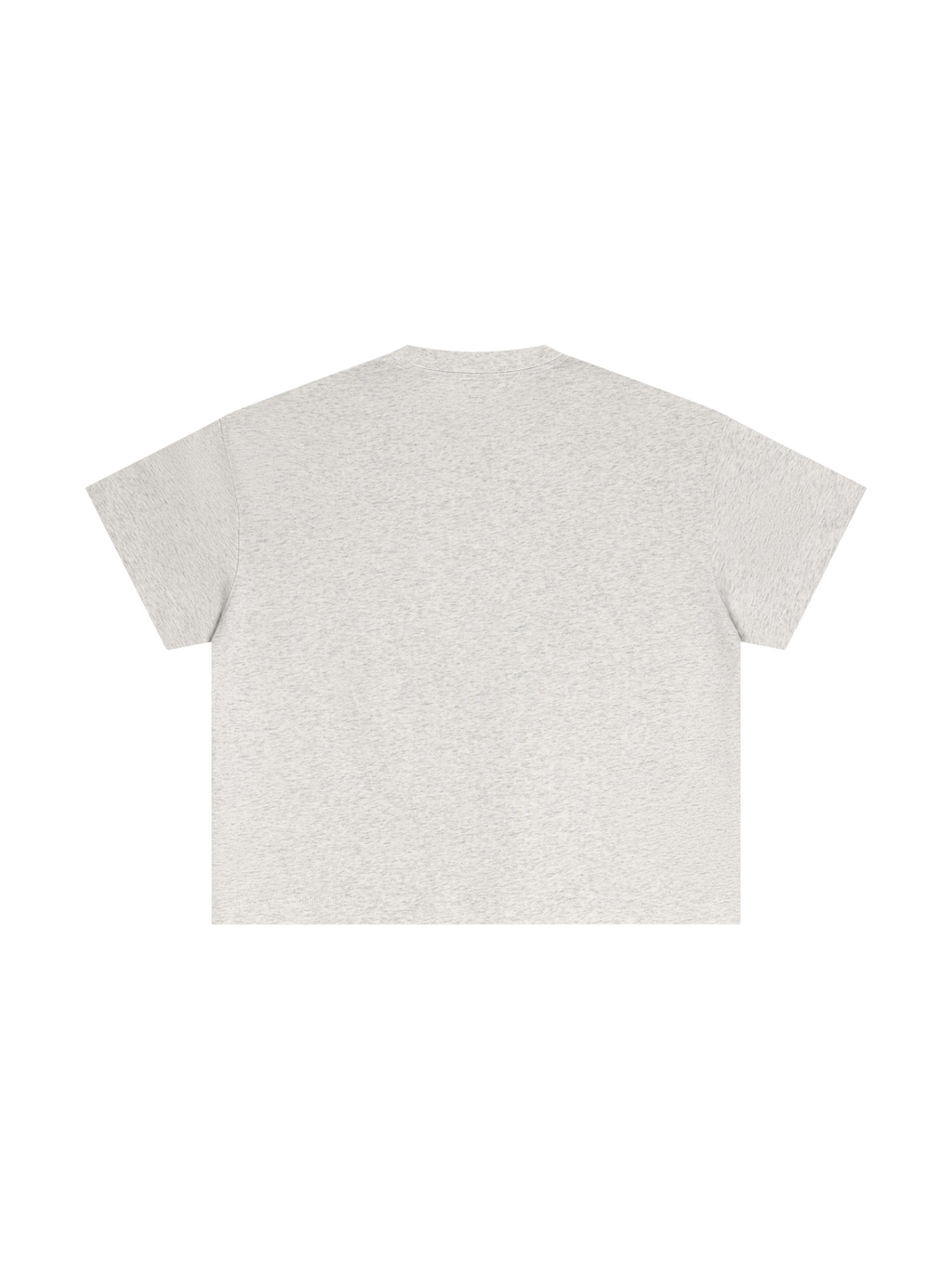 Unisex cotton boxy t-shirt in Oat Gray, back view on white. Marcel Afters