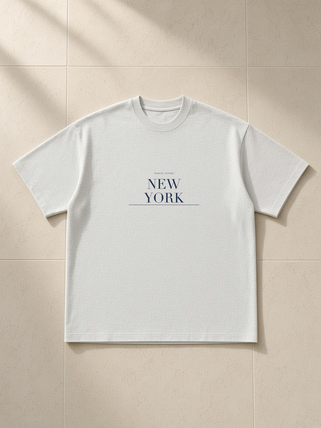 New York heavyweight drop-shoulder tee in Oat Gray, front view