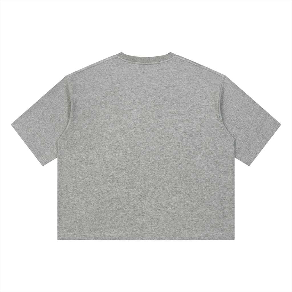Men's Heavyweight Boxy T-Shirt in Flower Gray, back view, plain back; small Marcel Afters wordmark at the lower left front.