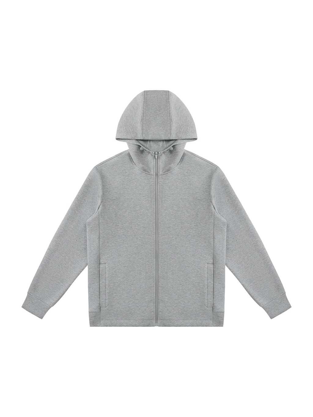 Unisex regular fit full zip hoodie in Flower Gray, front view on white. Marcel Afters