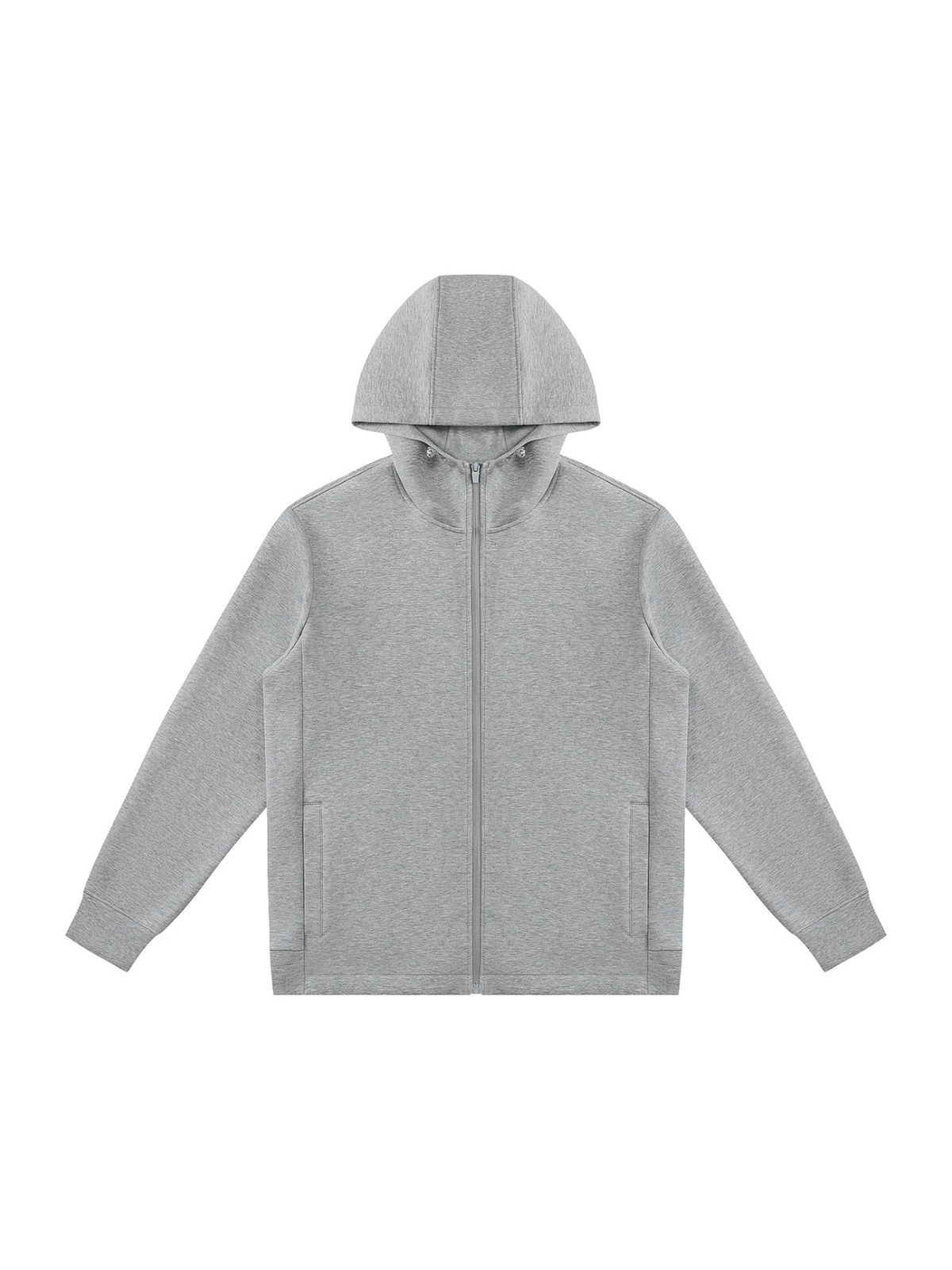 Unisex regular fit full zip hoodie in Flower Gray, front view on white. Marcel Afters