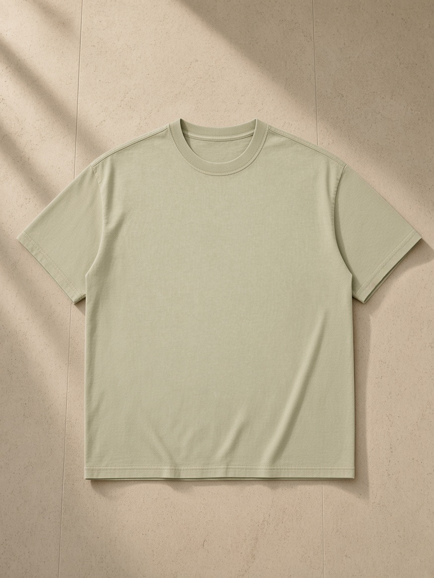 Unisex Mineral Wash Oversized T-Shirt in Apricot, laid flat on pale limestone