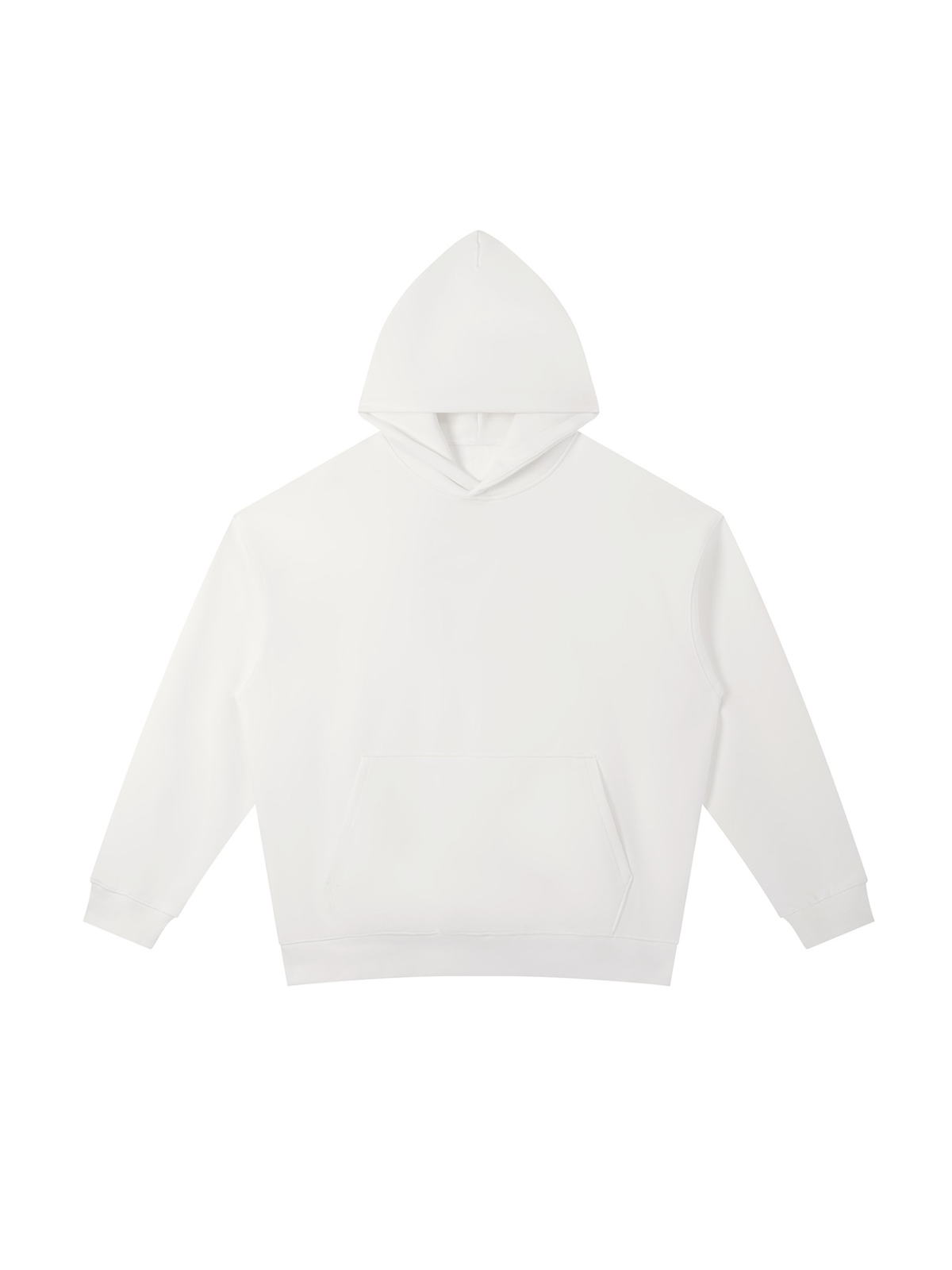 Unisex heavyweight hoodie in White, front view on white. Marcel Afters