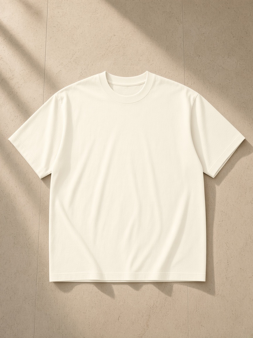 Unisex vintage wash distressed t-shirt in Light Apricot, laid flat on pale limestone